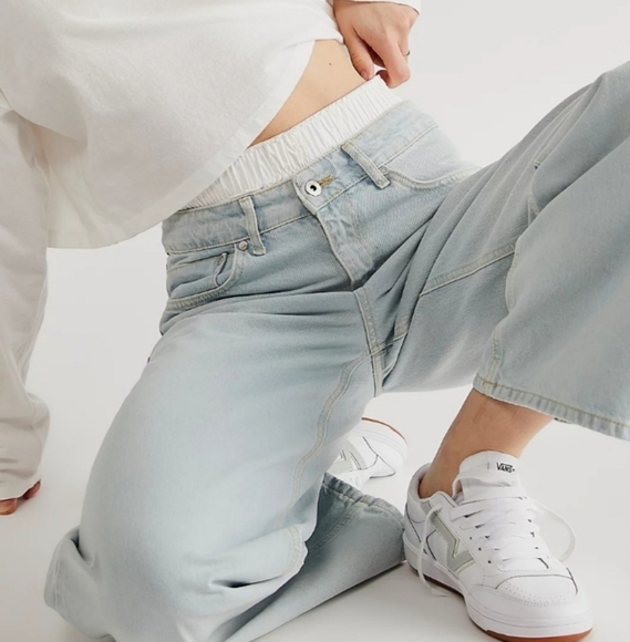 The Ragged Priest Wide Leg Baggy 100% Cotton Med Wash Blue Jeans Sz: Large - Picture 4 of 10